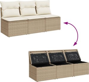 vidaXL Sofa ogrodowa z poduszkami, 3-osobowa, beżowa, polirattan 9