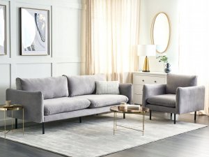 Beliani Zestaw wypoczynkowy welurowy szary VINTERBRO 2