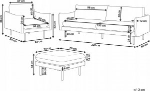 Beliani Zestaw wypoczynkowy z otomaną welurowy szary VINTERBRO 3