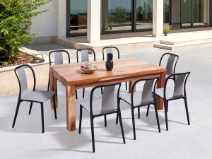 Beliani Zestaw 8 krzeseł ogrodowych szaro-czarny SPEZIA 2