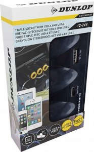 Ładowarka Dunlop Ładowarka samochodowa USB-A + USB-C 20W PD / 3x rozdzielacz gniazda zapalniczki 12/24V (czarny) 2