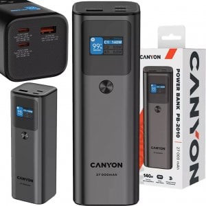 Powerbank Canyon CANYON Powerbank PB-2010 TFT 27000 mAh 97.2Wh PD140W QC 3.0 Szary 1