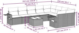vidaXL 10-częściowy zestaw wypoczynkowy do ogrodu, poduszki czarny rattan PE 8