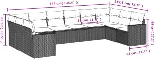 vidaXL 10-częściowy zestaw wypoczynkowy do ogrodu, poduszki czarny rattan PE 7
