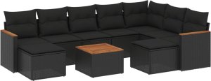 vidaXL 10-częściowy zestaw wypoczynkowy do ogrodu, poduszki czarny rattan PE 2