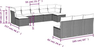 vidaXL 10-częściowy zestaw wypoczynkowy do ogrodu, poduszki czarny rattan PE 7