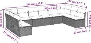 vidaXL 10-częściowy zestaw wypoczynkowy do ogrodu, poduszki czarny rattan PE 6