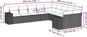 vidaXL 10-częściowy zestaw wypoczynkowy do ogrodu, poduszki czarny rattan PE 7