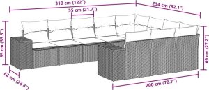 vidaXL 10-częściowy zestaw wypoczynkowy do ogrodu, poduszki czarny rattan PE 7