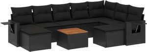vidaXL 10-częściowy zestaw wypoczynkowy do ogrodu, poduszki czarny rattan PE 2