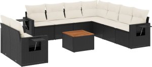 vidaXL 10-częściowy zestaw wypoczynkowy do ogrodu, poduszki czarny rattan PE 2