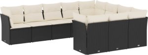 vidaXL 10-częściowy zestaw wypoczynkowy do ogrodu, poduszki czarny rattan PE 2