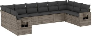 vidaXL 10-częściowy zestaw wypoczynkowy do ogrodu, z poduszkami, szary 2