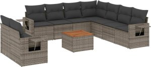 vidaXL 10-częściowy zestaw wypoczynkowy do ogrodu, z poduszkami, szary 2