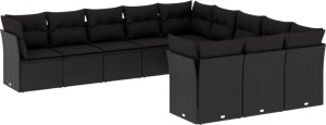 vidaXL 11-częściowy zestaw wypoczynkowy do ogrodu, poduszki czarny rattan PE 2