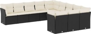 vidaXL 11-częściowy zestaw wypoczynkowy do ogrodu, poduszki czarny rattan PE 2