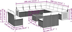 vidaXL 14-częściowy zestaw wypoczynkowy do ogrodu, poduszki czarny rattan PE 3