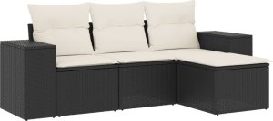vidaXL 4-częściowy zestaw wypoczynkowy do ogrodu, poduszki, czarny rattan PE 2