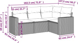 vidaXL 4-częściowy zestaw wypoczynkowy do ogrodu, poduszki, czarny rattan PE 7