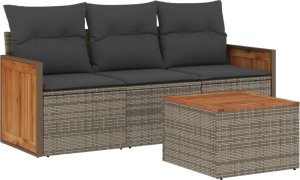 vidaXL 4-częściowy zestaw wypoczynkowy do ogrodu, poduszki, szary, rattan PE 2