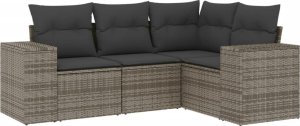 vidaXL 4-częściowy zestaw wypoczynkowy do ogrodu, poduszki, szary, rattan PE 2