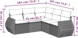 vidaXL 5-częściowy zestaw wypoczynkowy do ogrodu, poduszki, czarny rattan PE 7