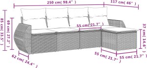 vidaXL 5-częściowy zestaw wypoczynkowy do ogrodu, poduszki, czarny rattan PE 7