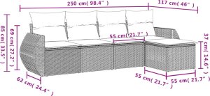 vidaXL 5-częściowy zestaw wypoczynkowy do ogrodu, poduszki, czarny rattan PE 7