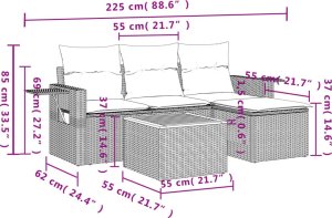 vidaXL 5-częściowy zestaw wypoczynkowy do ogrodu, poduszki, czarny rattan PE 9