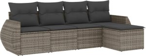 vidaXL 5-częściowy zestaw wypoczynkowy do ogrodu, poduszki, szary rattan PE 2