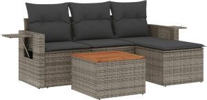 vidaXL 5-częściowy zestaw wypoczynkowy do ogrodu, poduszki, szary rattan PE 2