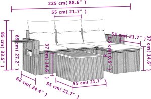 vidaXL 5-częściowy zestaw wypoczynkowy do ogrodu, poduszki, szary rattan PE 9