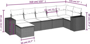 vidaXL 7-częściowy zestaw wypoczynkowy do ogrodu, z poduszkami, beżowy 8