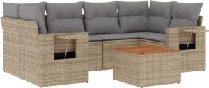 vidaXL 7-częściowy zestaw wypoczynkowy do ogrodu, z poduszkami, beżowy 2