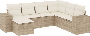 vidaXL 7-częściowy zestaw wypoczynkowy do ogrodu, z poduszkami, beżowy 2