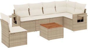 vidaXL 7-częściowy zestaw wypoczynkowy do ogrodu, z poduszkami, beżowy 2