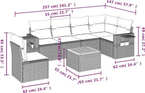 vidaXL 7-częściowy zestaw wypoczynkowy do ogrodu, z poduszkami, beżowy 8