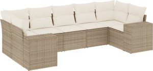 vidaXL 7-częściowy zestaw wypoczynkowy do ogrodu, z poduszkami, beżowy 2