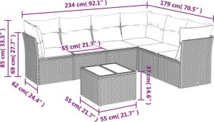 vidaXL 7-częściowy zestaw wypoczynkowy do ogrodu, z poduszkami, szary 7