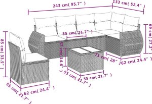 vidaXL 7-częściowy zestaw wypoczynkowy do ogrodu, z poduszkami, szary 8
