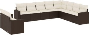 vidaXL 10-częściowy zestaw mebli ogrodowych z poduszkami, brązowy polirattan 2