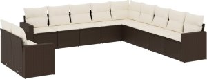vidaXL 11-częściowy zestaw mebli ogrodowych z poduszkami, brązowy, rattan PE 2