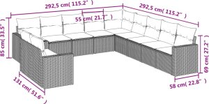 vidaXL 11-częściowy zestaw mebli ogrodowych z poduszkami, brązowy, rattan PE 3