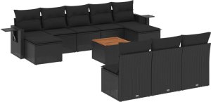 vidaXL 11-częściowy zestaw wypoczynkowy do ogrodu, poduszki czarny rattan PE 2