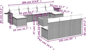 vidaXL 11-częściowy zestaw wypoczynkowy do ogrodu, poduszki czarny rattan PE 9