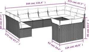 vidaXL 12-częściowy zestaw mebli do ogrodu, z poduszkami brązowe polirattan 3