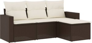 vidaXL 4-częściowy zestaw wypoczynkowy do ogrodu, poduszki, brązowy rattan PE 2