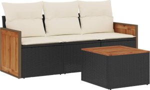 vidaXL 4-częściowy zestaw wypoczynkowy do ogrodu, poduszki, czarny rattan PE 2