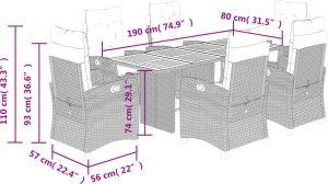 vidaXL 7-częściowy zestaw mebli ogrodowych z poduszkami, mieszany beż 9