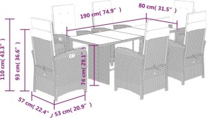 vidaXL 7-częściowy zestaw mebli ogrodowych, z poduszkami, brązowy, rattan PE 9